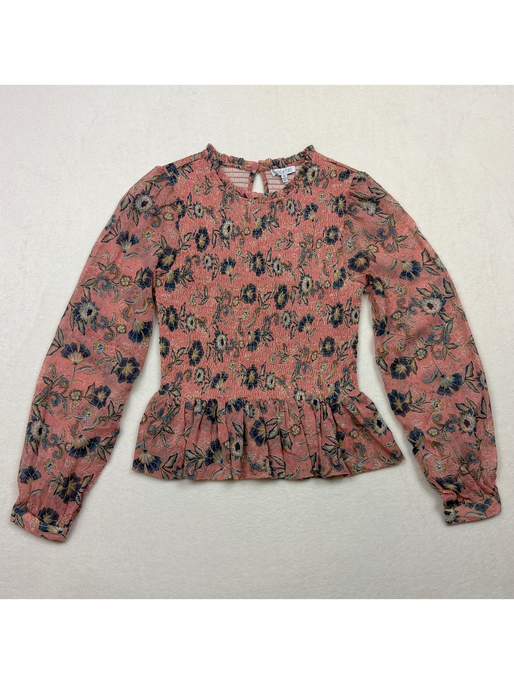 Patrons of Peace Floral Long Sleeve Peplum Blouse Medium